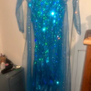 Elsa Girls Dress — Sparkling Blue Gown with Sheer Overlay